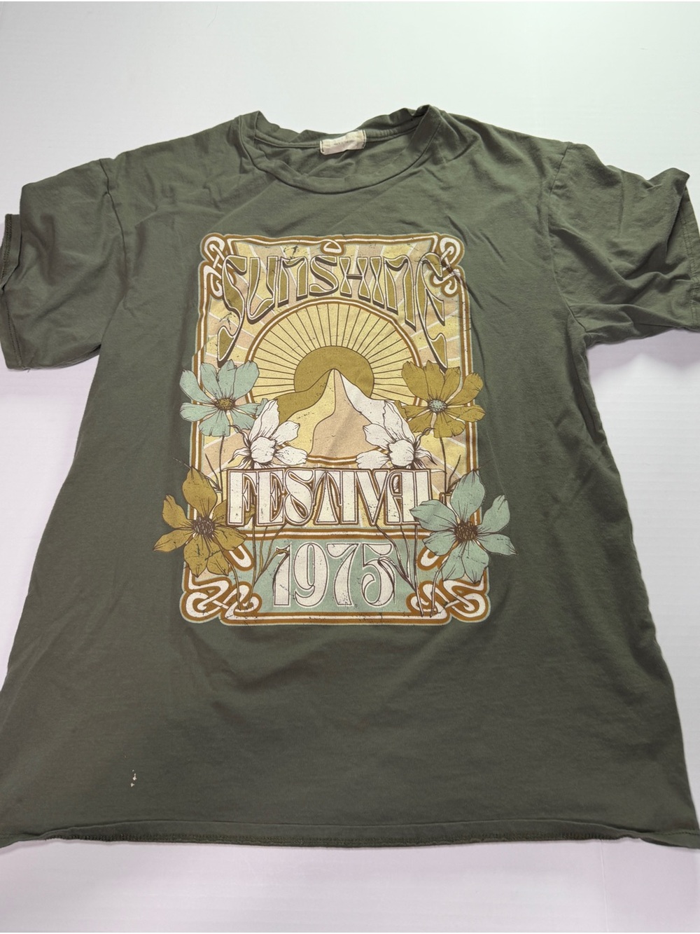 Altar'd State Olive Crewneck Tee with Natural Canvas Neck Tape